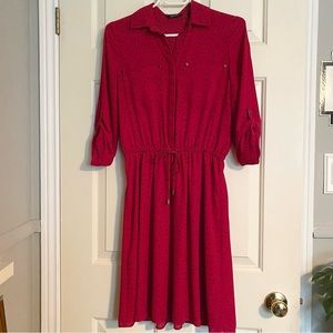 Reitmans pink and black polka dot dress, size XS elastic tie waist, shirtdress